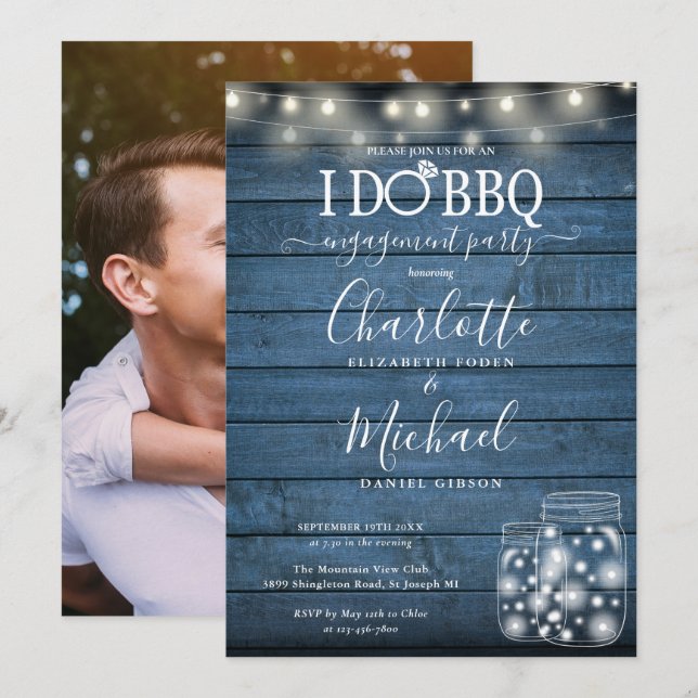 I Do BBQ Rustic Mason Jars Photo Engagement Invitation (Front/Back)
