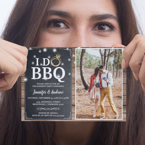 I DO BBQ Rustic Photo Engagement Party Invitation