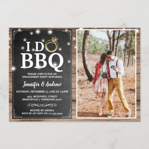 'I DO BBQ' Rustic Photo Engagement Party Invitation