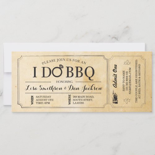 I DO BBQ Rustic Shower Rustic Ticket Invitation