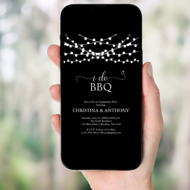 I Do BBQ Rustic String Lights Engagement Party  Invitation (Front Digital)