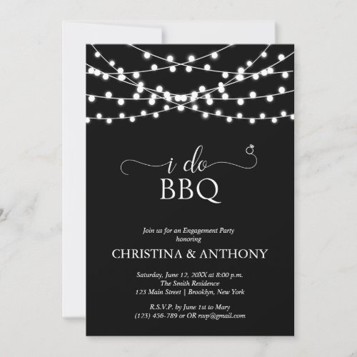 I Do BBQ Rustic String Lights Engagement Party  Invitation