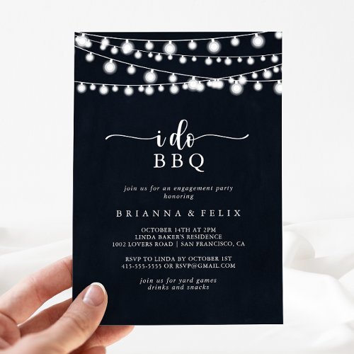 I Do BBQ Rustic String Lights Engagement Party   Invitation