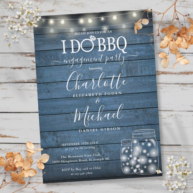 I Do BBQ Rustic String Lights Mason Jar Engagement Invitation (I Do BBQ Rustic String Lights Mason Jar Engagement Invitation)