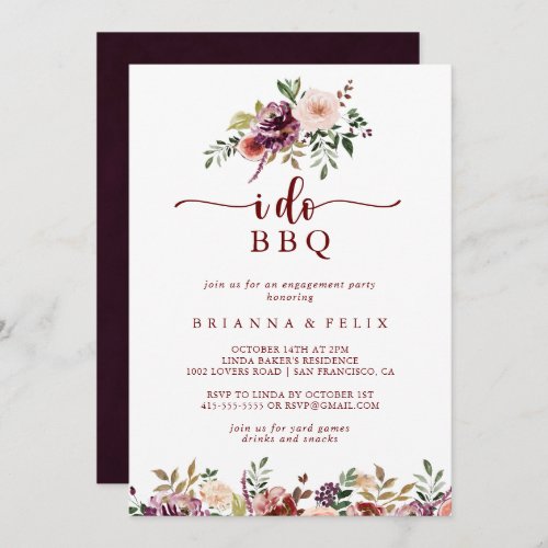 I Do BBQ Rustic Summer Floral Engagement Party   Invitation