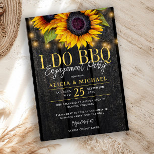 I DO BBQ rustic sunflower engagement party Invitation