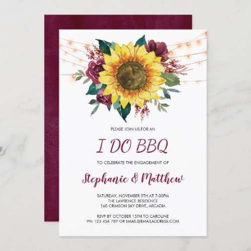 I Do BBQ Rustic Sunflower Lights Engagement Invitation