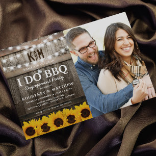 I DO BBQ Rustic Sunflower Photo Engagement Party Invitation