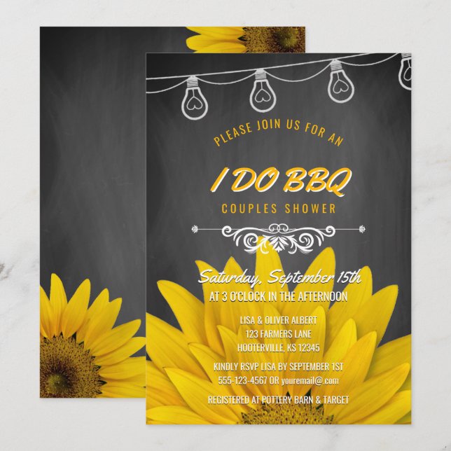 I Do BBQ Rustic Sunflowers Couples Shower Chalk Invitation (Front/Back)