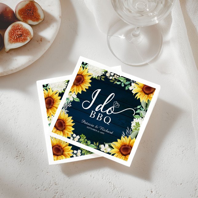 I Do BBQ Rustic Sunflowers Engagement Party Paper Dinner Napkins (Creator Uploaded)