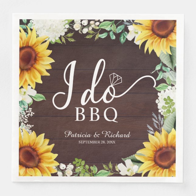 I Do BBQ Rustic Sunflowers Engagement Party Paper Dinner Napkins (Front)