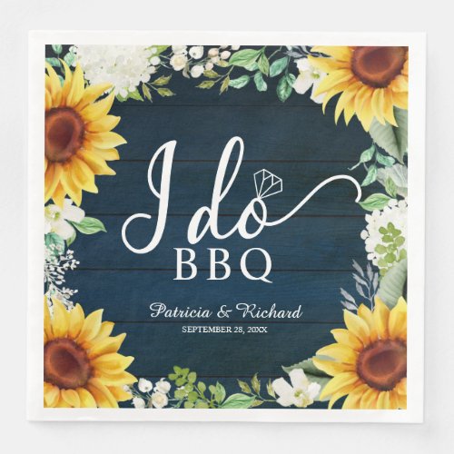 I Do BBQ Rustic Sunflowers Engagement Party Paper Dinner Napkins