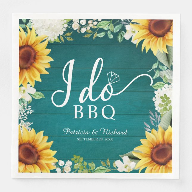 I Do BBQ Rustic Sunflowers Engagement Party Paper  Dinner Napkins (Front)