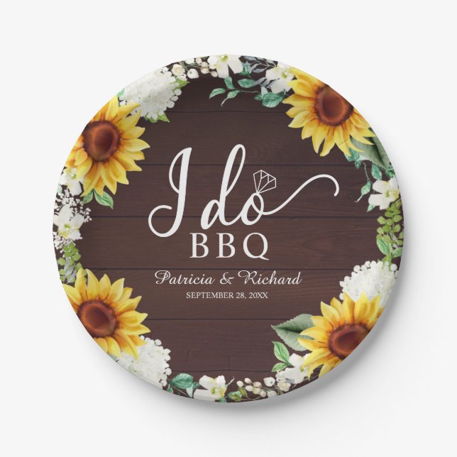 I Do BBQ Rustic Sunflowers Engagement Party Paper  Paper Plates (Front)