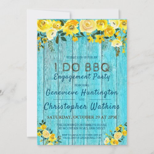 I Do BBQ  Rustic Wood  Floral Engagement Party Invitation