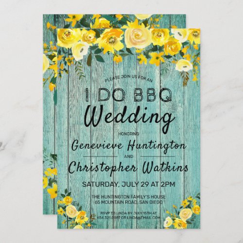 I Do BBQ  Rustic Wood  Floral Outdoor Wedding Invitation