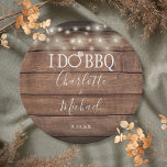 I Do BBQ Rustic Wood String Lights Engagement Paper Plates<br><div class="desc">Pretty string lights and mason jars decorate your special engagement party celebration details set in elegant typography on a rustic wood background. Designed by Thisisnotme©</div>