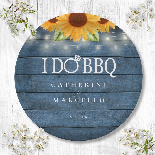 I Do BBQ Rustic Wood Sunflowers Engagement Party Paper Plates (I Do BBQ Rustic Wood Sunflowers Engagement Party Paper Plates)
