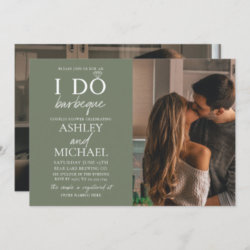 I Do BBQ Sage Green 2 Photo Simple Script Shower Invitation