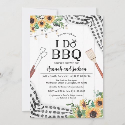 I Do BBQ Shower Black and White with Sunflowers Invitation