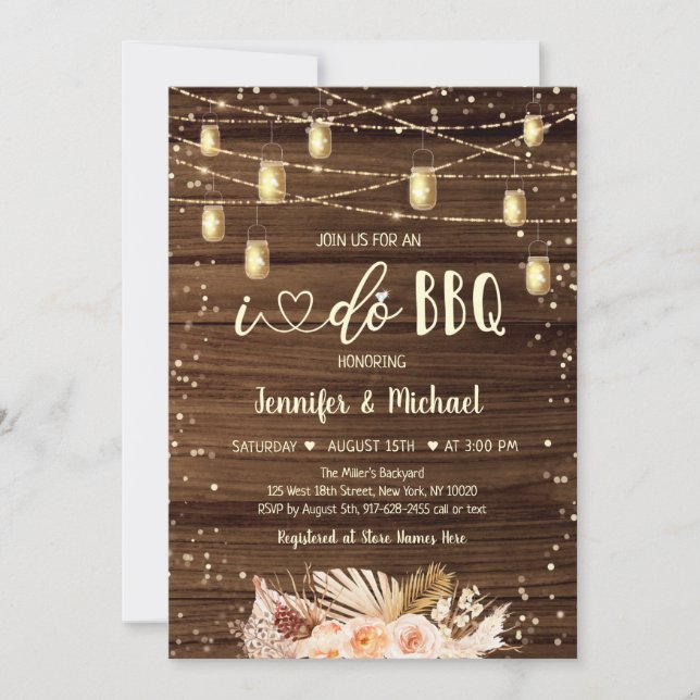 I Do BBQ String Lights Floral Bridal Shower Invitation (Front)