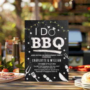 I Do BBQ String Lights Rustic Engagement Party Invitation