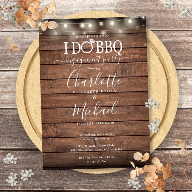 I Do BBQ String Lights Rustic Wood Engagement Invitation (I Do BBQ String Lights Rustic Wood Engagement Invitation)