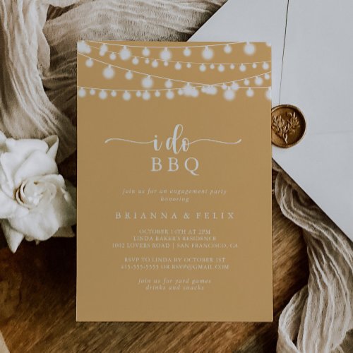 I Do BBQ String Lights Yellow Engagement Party   Invitation