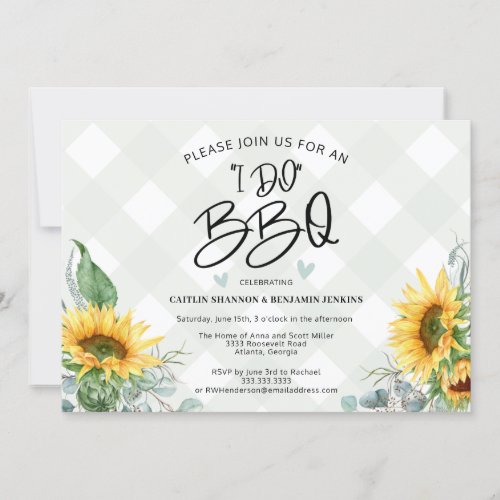 I Do BBQ Sunflower Buffalo Plaid Bridal Shower Invitation