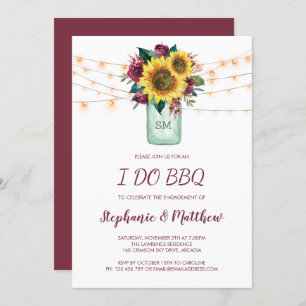 I Do BBQ Sunflower Burgundy Rose Lights Engagement Invitation