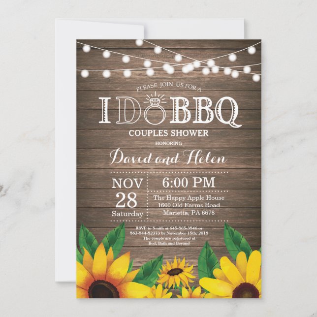 I DO BBQ Sunflower Couples Shower Rustic Invite (Front)