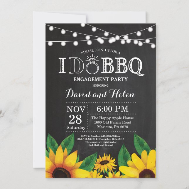 I DO BBQ Sunflower Engagement Party Chalkboard Invitation (Front)
