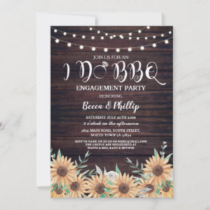 I DO BBQ Sunflower Engagement Party Wood Invite