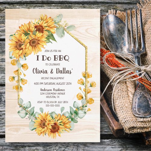 I Do BBQ Sunflower Floral Engagement Party Invitation