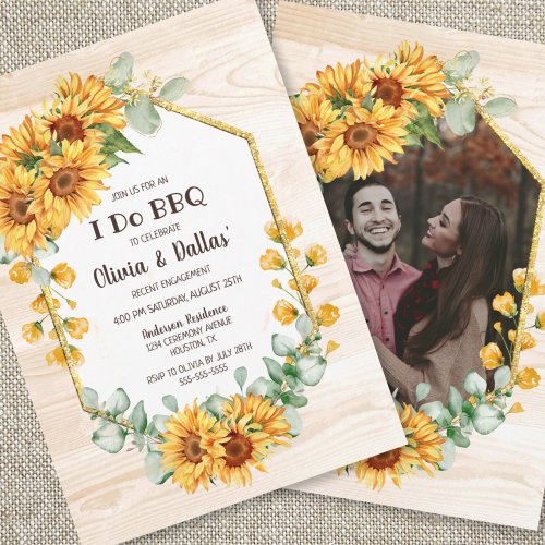 I Do BBQ Sunflower Floral Engagement Party Photo Invitation