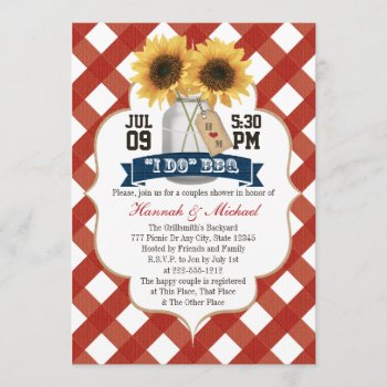 I Do Bbq Sunflower Mason Jar Couples Shower Invitation by OccasionInvitations at Zazzle