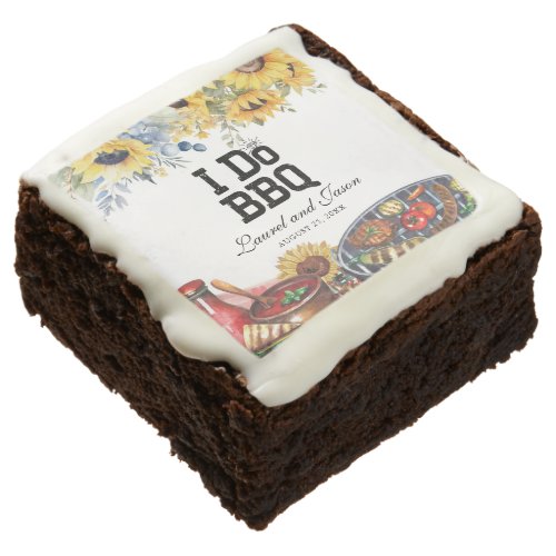 I Do BBQ Sunflower Rustic Engagement Party Brownie