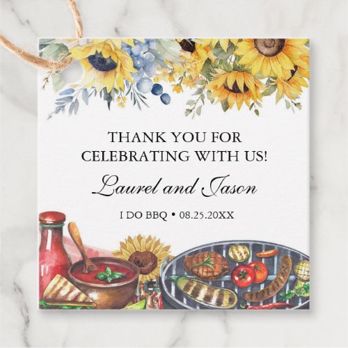 I Do BBQ Sunflower Rustic Engagement Party Favor Tags