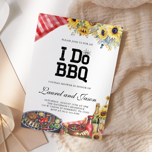 I Do BBQ Sunflower Rustic Engagement Party Invitation