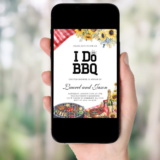 I Do BBQ Sunflower Rustic Engagement Party Invitation (Front Digital)