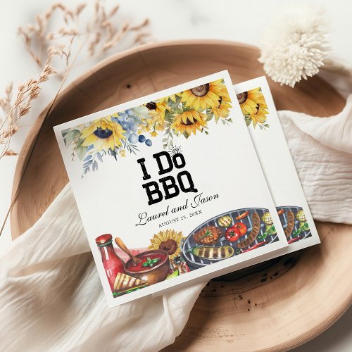 I Do BBQ Sunflower Rustic Engagement Party Napkins