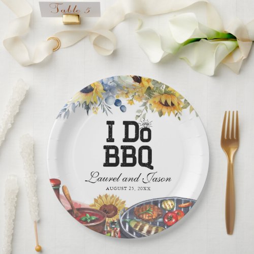 I Do BBQ Sunflower Rustic Engagement Party Paper Plates