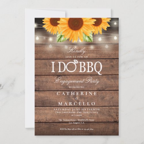 I Do BBQ Sunflower Rustic Wood Engagement Party Invitation