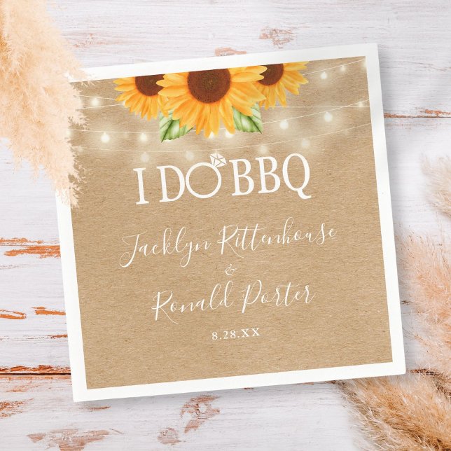 I Do BBQ Sunflower String Lights Engagement  Napkins (Creator Uploaded)
