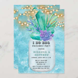 I Do BBQ Teal Lights Mason Jar Engagement Party Invitation