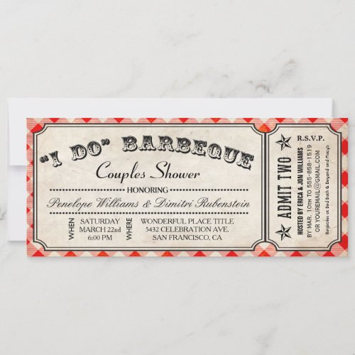 I DO BBQ Ticket Invitations  Couples Shower