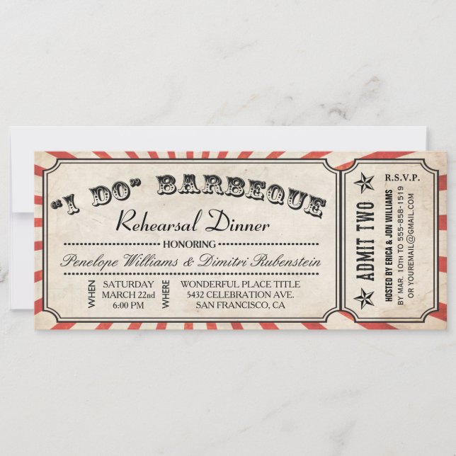 I DO BBQ Ticket Invitations | Rehearsal Dinner (Front)