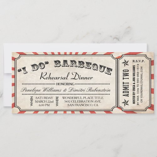 I DO BBQ Ticket Invitations  Rehearsal Dinner