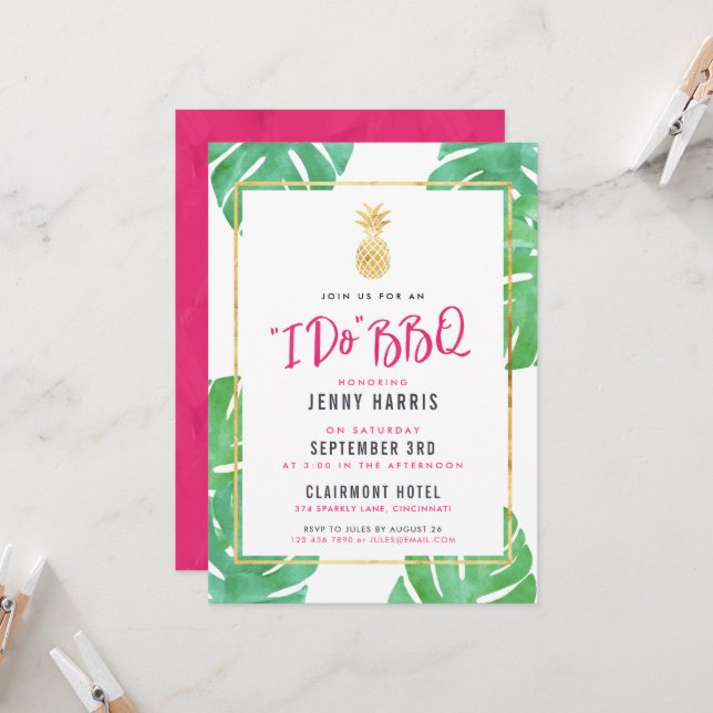 I Do BBQ, Tropical Luau Wedding Shower Invitation (Front/Back In Situ)