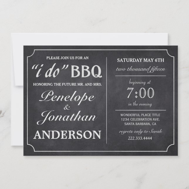I DO BBQ Vintage Chalkboard Invitations (Front)